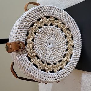 NWOT Circular Rattan Boho Bali Sling Bag
